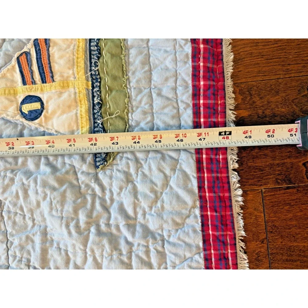 Pottery Barn Kids Quilt Blue 48x36 Embroidered Cotton Sailboat Nursery Throw
